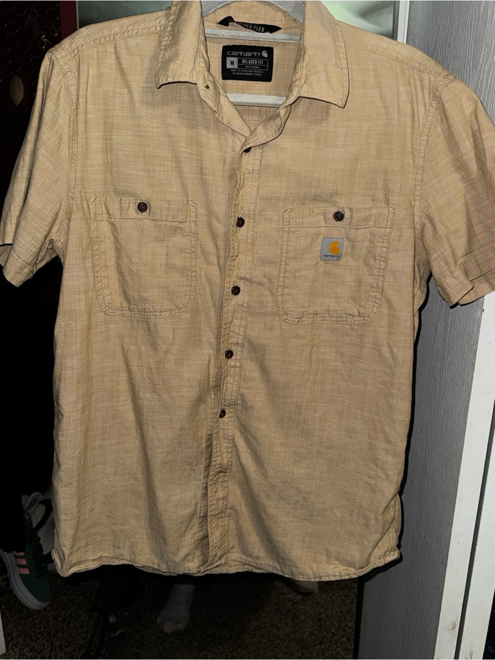 Carhartt Short-Sleeve Button-Down Work Shirt in Beige